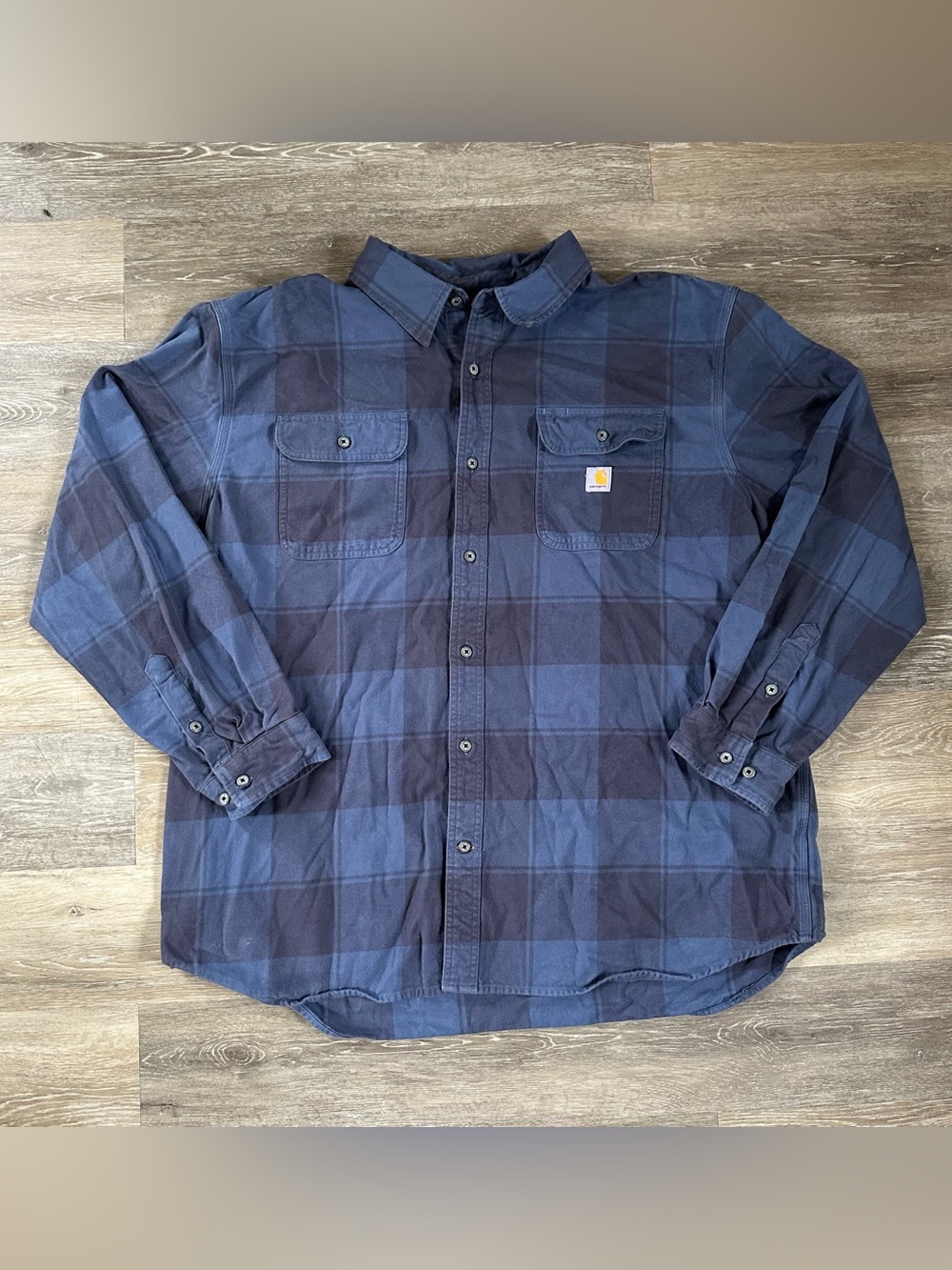 Carhartt Flannel Shirt Mens XXL Heavyweight Loose Fit Workwear Blue Plaid